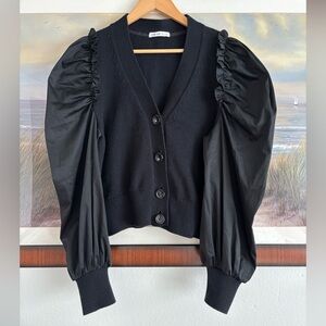 ADEAM V-Neck Mixed-Media Cardigan - Made in Japan - Large - Black